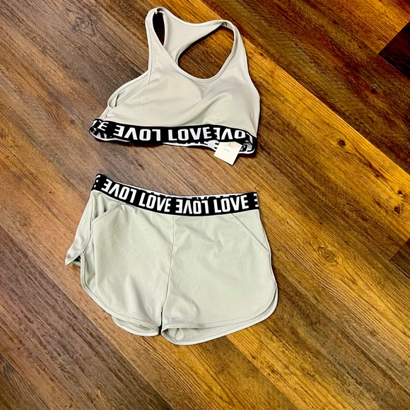 Gray Love 2pc short set - Picture 1 of 4